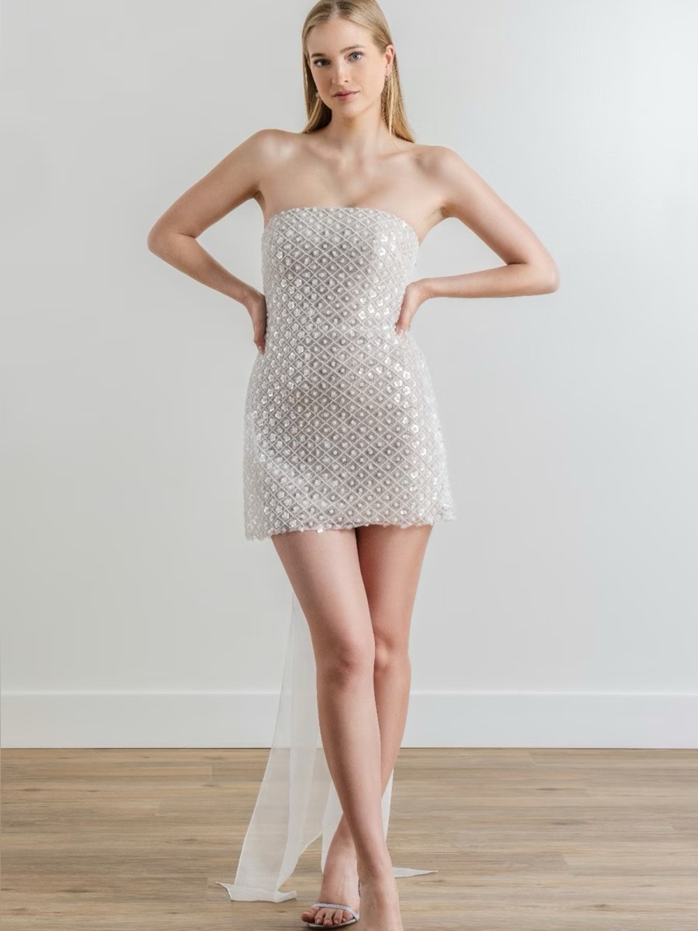 Watters Crescendo Strapless Bow Mini Dress